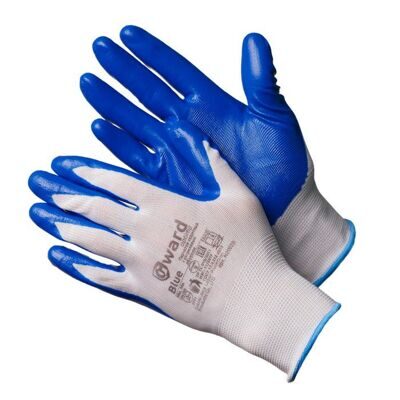 "BLUE" Перчатки из белого нейлона с синим нитриловым покрытием